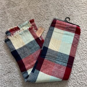 Red Camel Plaid Scarf - Red, Navy, Cream